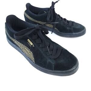 Puma Suede Sneakers Black Gold Size 7 Metallic Lace Up Fashion Sneaker Shoes